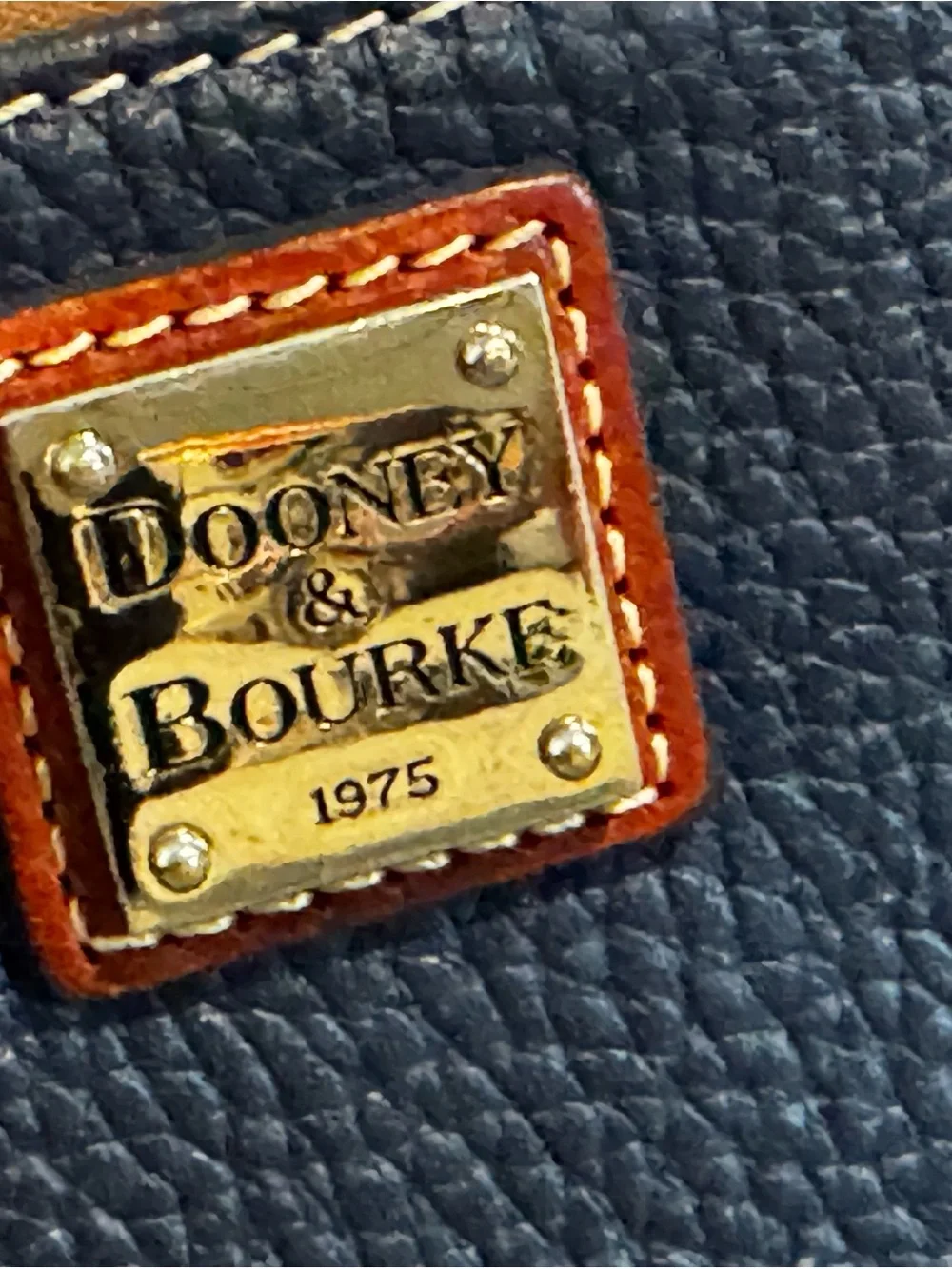 Dooney & Bourke Navy Pebbled Leather Zip Wristlet with Brown Trim